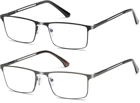 ZXYOO 2 Paia Occhiali da Lettura Uomo con Lenti Anti-Luce Blu, Montatura Metallica Ultraleggera, Cerniere a Molla