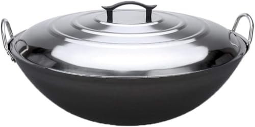 Cast Iron Wok Pan - Extra Large Old-Fashioned Thick Iron Cooking Pot for Household Use, 43CM