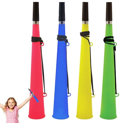 4 Pieces Neon Woofer Horn with String –Loud Stadium Trumpet,Stadium Horn Trumpets Toy Kids Soccer Games Horns Noise Maker for Football Soccer Games,Funny Noise Makers Party Favors for Years Graduation