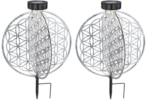Solar Kugel Antik Gartenlampe Solar orientalisch Solarleuchte Garten silber, Lichteffekt Muster Lebensblume, 1x LED warmweiß, DxH 30 x 41 cm, 2er Set