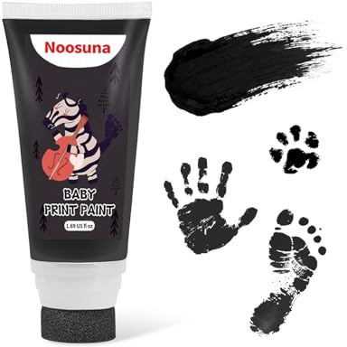 Noosuna Baby Hand and Footprint Ink with Sponge Head, Baby Safe Paint, 1.69 fl oz Non-Toxic and Washable, Dog Safe Paint for Paws Suitable for Babies and Pets, Newborn Memento, Black
