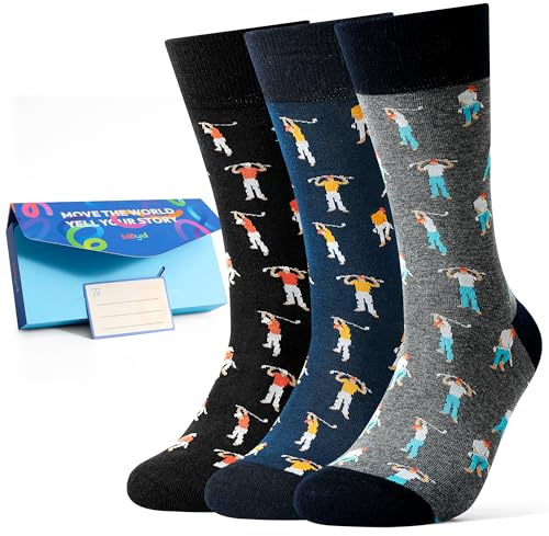 Moyel 3 Pairs Golf Socks for Men 9-11 Funny Golf Gifts for Men Novelty Birthday Presents for Men Golfing Accessories Present for Dad Husband Grandad Fathers Day Christmas Gift for Him Valentine's Day