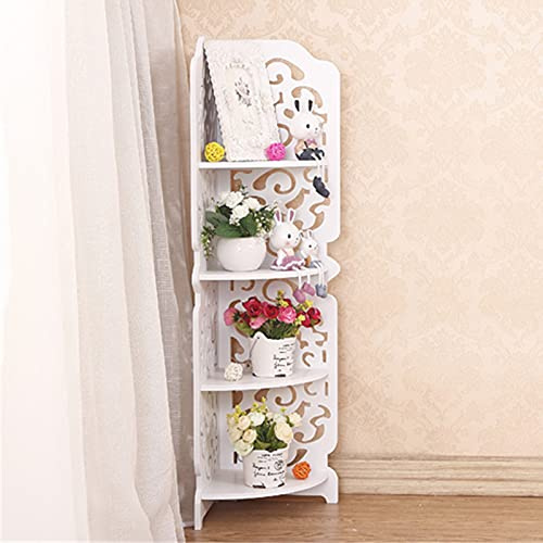 Dekltus Étagère d'angle debout pour salle de bain et 4 étages, stable, peu encombrante, sans perçage, blanche, petite étagère de salle de bain pour douche, salle de bain