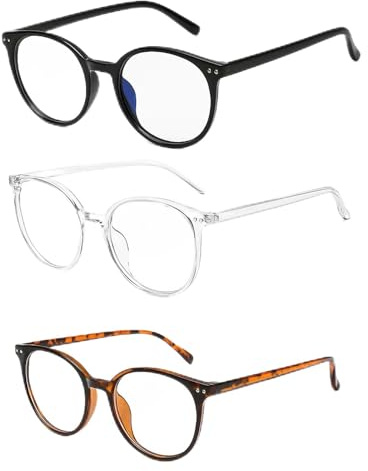 JazRvr 3er Pack Fake Brille ohne Stärke, Blaulichtfilter Brille Damen,Blaulicht Brille für Bildschirmarbeit, Leichte Blaulichtfilter Brillen für Büro und Zuhause
