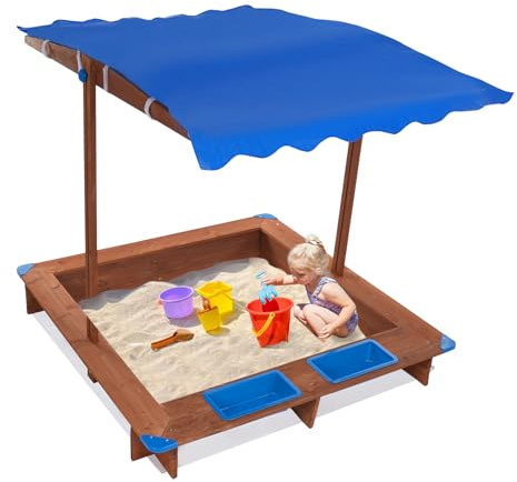 Sandbox 126 × 121 × 118 cm con copertura sabbiera impermeabile per esterni, sandbox per bambini da 3 a 14 anni, blu