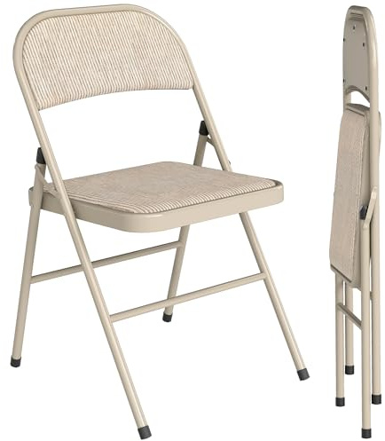 HOMCOM Juego de 2 Sillas Plegables Acolchadas con Respaldo y Estructura de Acero, para Salón, Comedor, Cocina, 45x46x78 cm, Beige