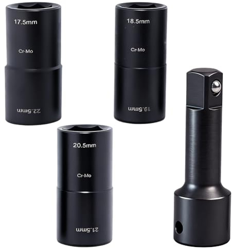 Hjulmuttrar 17,5/18,5/19,5/20,5/21,5/22,5 mm, hjulmutternyckel med dubbla huvuden, slagskruvdragare CR-MO 1/2 tum drift, kompatibel med Ford Land Rover (4 stycken)