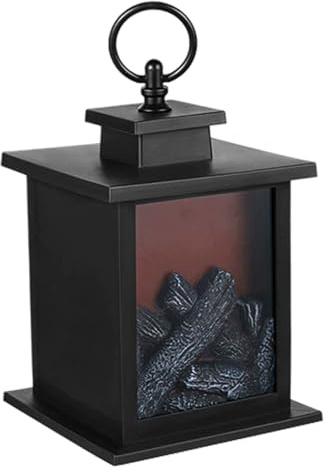 Small Electric Fireplace Realistic Flame Effect LED Fireplace Lantern Timeable Battery Powered Small Fire Place for Home Tabletop Decor Electric, LED, , F