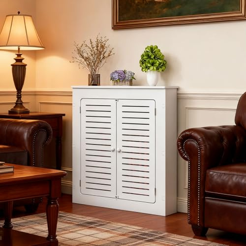 Cache-radiateur pour la maison, étagère de rangement, meuble sous-radiateur avec 2 portes, facile à monter, pour radiateur ancien, salle de bain, salon ou chambre 19.6Lx5.9W x 23H/50x15x60cm