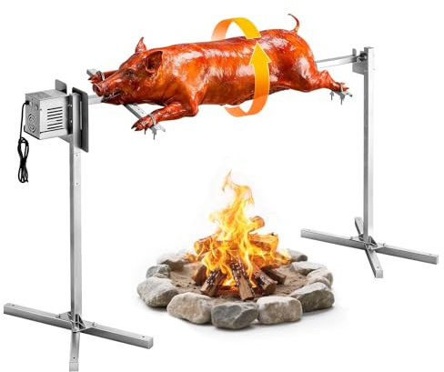 VEVOR Asador Giratorio Eléctrico 8 Niveles de Altura, Capacidad de Carga de 40 kg, Motor de 38 W, Acabado en Acero Inoxidable, Rotación Suave de 360°, Parrilla para Fiestas, Acampadas, Barbacoas
