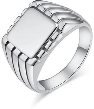 Cadoline Bague chevalière pour homme en acier inoxydable à motifs, 15 mm, argentée, taille 9
