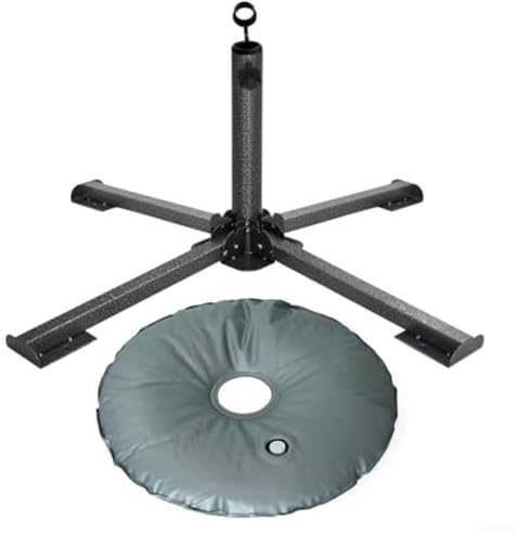 YJDOORPLAY Pied de parasol pliable avec sac d'eau, support en acier réglable pour poteaux de 2 à 3,6 cm, support portable à quatre pieds pour la plage, la pêche, la terrasse et le jardin (noir)