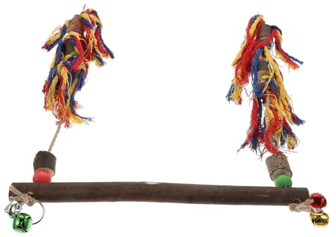 Cabilock Columpio de Madera Colgante para Loro y Gallinas, Juguete para Pájaros Medianos y Grandes, Soporte Natural para Morder y Recortar Picos, Accesorio Multifuncional para Aves