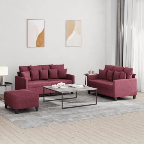 Keeushr 3-TLG. Sofagarnitur Set Polstergarnitur mit Kissen in Weinrot, Bequemes Sitzmöbel aus strapazierfähigem Stoff und robustem Metallgestell für Wohnzimmer