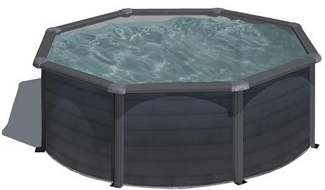 Gre Piscina KIT240GF Kea - Piscina de Acero Elevada,Redonda con Aspecto Acero Grafito. Piscinas Desmontables para Jardín. 240 x 120 cm.