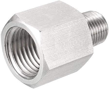 sourcing map Pipe Fitting Reducer Adapter 1/8 NPT Male to 1/4 G Female, Stainless Steel for Water Oil Air Pressure Gauge