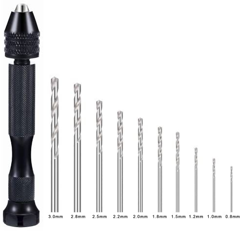 Professional Pin Vise Hand Drill Bits, Mini Twist Drill Bits Set (0.8-3.0 mm), Precision Hand Drill Bits Rotary Tools Set of 11, for Metal Wood, Manual Work DIY, Jewelry, Assembling, Model Making