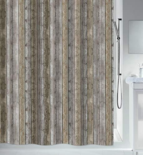 Spirella Schimmel Duschvorhang-Anti-Bakteriell, waschbar, wasserdicht, Polyester, „Roman Wood“ 180x180cm Braun, Brown, 180 x 180 cm