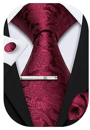 Barry.Wang Herren Krawatten Set Klassische Einfarbig Seiden-krawatte Einstecktuch Manschettenknöpfe Krawattenklammer für Hochzeit Party