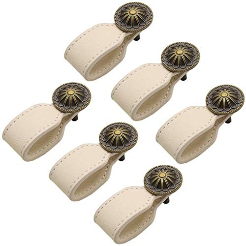 FBSHOP(TM) 6 Stück Vintage Weiß Ledergriffe Möbel, Ledertürgriff Schublade Zuggriffe für Koffer Schrank Kommode Weinschrank Holzkiste, Möbelbeschläge