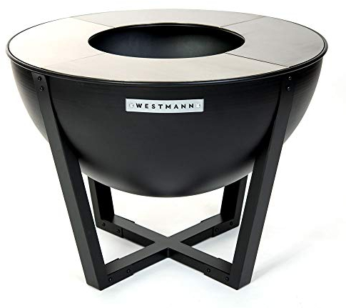 WESTMANN Premium Feuerstelle | 81x81x62 cm Schwarz | Feuerstelle inklusive Grillplatte aus Edelstahl | Holzkohle Grillring für den Garten