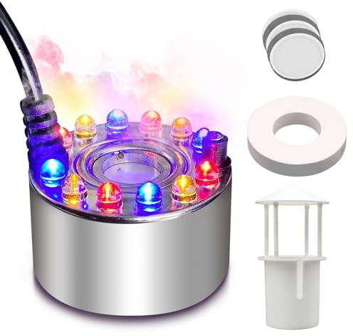 Halloween Mist Maker, Halloween LED Ultrasonic Mister Fogger with Light Witch Cauldron Diffuser Fog Machine Atomizer Bowl Terrarium High Output Humidifier Water Vaporizer with Splash Guard Float Disc
