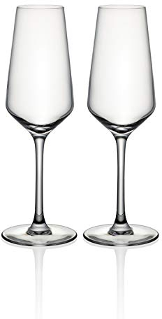 Cristal D'arques Champagne Flute Prosecco Glasses - Set of 2 - Height 21.8 x Width 6.6cm, 230ml