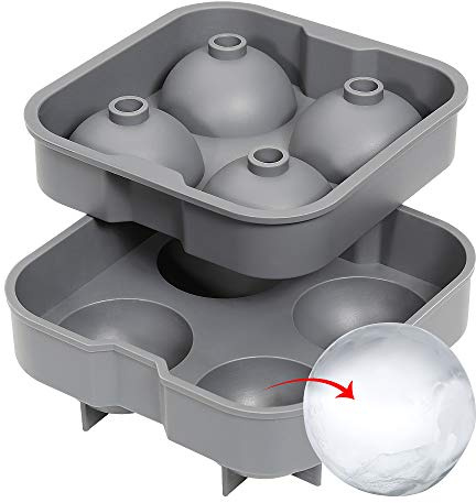 cilio Quattro Eiskugelform für 4 Kugeln, Ø 4,5 cm, Silikon, Grau | Eisform, flexibles Lebensmittelsilikon, für Cocktails und Longdrinks, spülmaschinenfest, hitzebeständig, BPA-frei