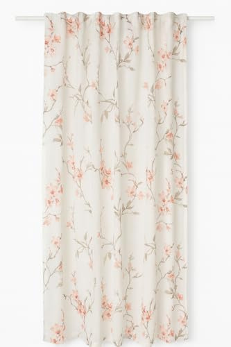 Startex Fertigschal Blume apricot | BxH 140x245cm | Vorhang mit Gardinenband und verdeckten Schlaufen | Gardine mit Motiv | Dekoschal transparent | Offwhite |
