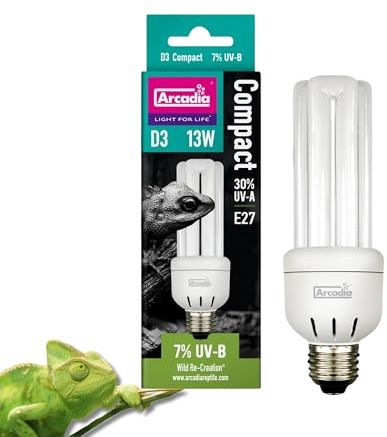 Arcadia D3 skog mini kompakt 7 % UVB trippel U-skruv i 13 W reptilglödlampa