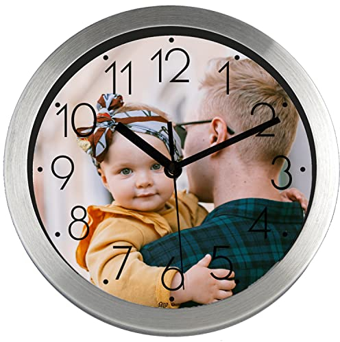 PROMO SHOP Gran Reloj de Pared Personalizado (con Foto o Imagen) · Carcasa de Aluminio Cepillado · Mecanismo Silencioso · Reloj Cocina Pared con 12 Números · Ideal para Mujer