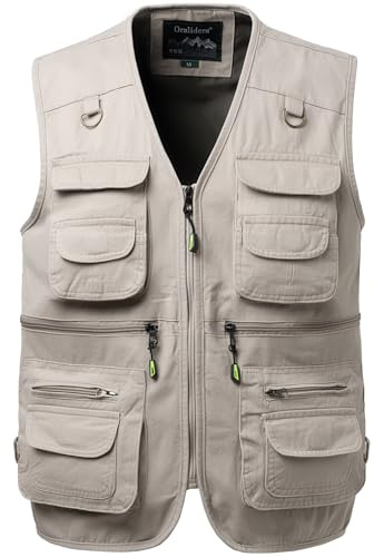 Oralidera Chaleco de Pesca para Hombres Chaquetas sin Mangas al Aire Libre de Caza Fotografía Viajes Chaleco Deportes de Trabajo con Multibolsillos, Beis, L