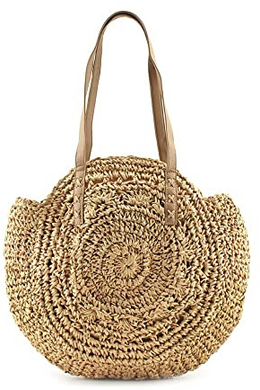 MODELISA - Bolso Tote Rafia Redondo Paja Verano Playa Hombro Mujer (Camel)