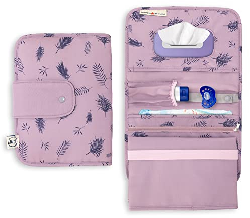 Jubi Neu Borsa per pannolini con fasciatoio per viaggiare con molto spazio – Piccola borsa per pannolini – Viola con palme