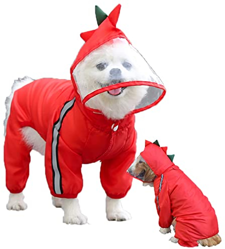 Regenmantel für Hunde mit Kapuze Wasserdicht Hunderegenmantel Winddicht mit Reflektierender Streifen für Kleine Mittelgroße Große Hunde,Red,XS(0.5