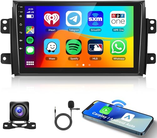 Android Autoradio 2 Din für Suzuki SX4 2006-2013 FIAT Sedici 2005-2014 mit Wireless Apple Carplay Android Auto Navi GPS 9 Zoll Touchscreen Autoradio mit Bluetooth FM/RDS USB/DAB+/HiFi Rückfahrkamera