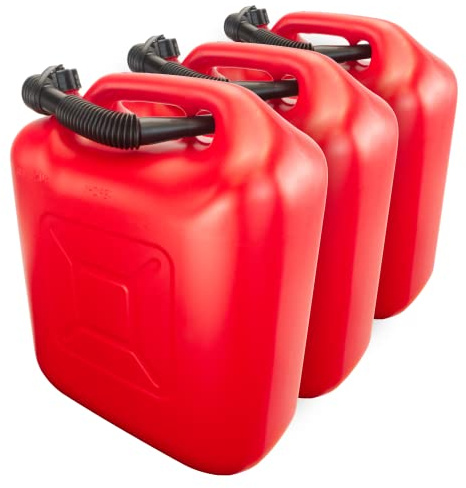 Trevendo Kraftstoffkanister für Benzin und Diesel, Benzinkanister, Reservekanister, Deckel mit Dichtring, Flexibler Ausgießer, AdBlue-beständig, rot (3 Kanister, 20 Liter)