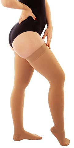 RIEMTEX Kompressionsstrümpfe Klasse 1 CCL1 Stützstrümpfe Damen und Herren Geschlossene Spitze schwarz und beige Classic Serie 7131 (Größe 3, Beige)