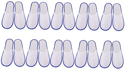 Beatifufu Disposable Non-slip Spa Slippers 10 Pairs Blue Edge 4mm Plush Fabric Size 42 Guest Hotel Home One-off Indoor Use