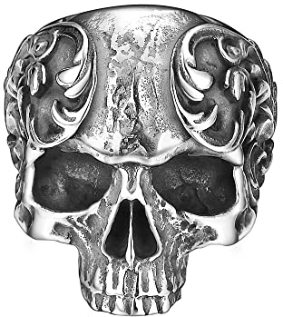 Dochais Schmuck Vintage Punk Totenkopf Schädel Ringe,Skull Ring aus Edelstahl,Freundschaftsring Partnerring,Silber Herren Ring für Halloween Biker Rocker (Silber, 70)