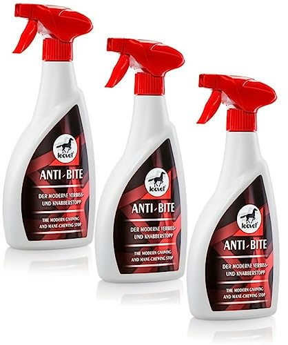 RL24 leovet - Anti-BITE Verbiss- & Knabberstopp | Verbissschutz für Pferde | Pferdespray gegen Anknabbern | schützt Bandagen, Mähne, Schweif & Holz | 3 x 550 ml Sprühflasche (3er Set)