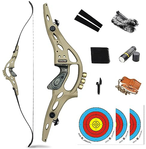 SHARROW Bogenschießen Recurve Bogen und Pfeile Set 62 ILF Wurfarme und Bogen Riser Amerikanischer Jagdbogen Erwachsene Sportbogen 30-60lbs für Outdoor-Jagd Schießen (45lbs, Typ 1: Graugrün)