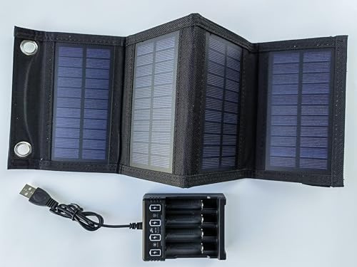 Chargeur solaire avec panneau solaire portable de 6 W pour piles rechargeables Ni-CD 1,2 V AA et AAA Ni-MH avec panneau solaire de 6 W et chargeur USB AA et AAA à 4 baies