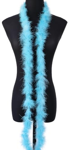 1x2m Federboa Truthahnfedern Boa,Flauschige Plüsch-Feder Boa Federstola Federschal Federgirlande für Weihnachtsbaum Hochzeit Basteln Burlesque Karneval Party 20er Jahre Kostüm Deko,ca. 10g blauer See