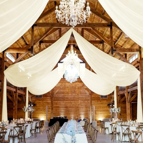 6 Panels Ivory Ceiling Drapes for Wedding 5ftx30ft Arch Draping Fabric Sheer Curtains Chiffon Fabric Ceiling Decorations for Party Ceremony Stage