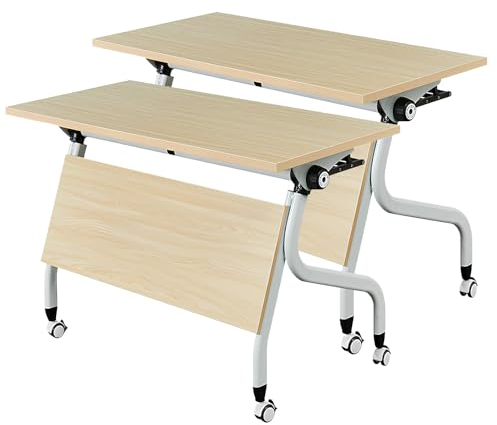 WXFKLDJ Konferenztisch, Rechteckig, Klappbar, Besprechungstisch Mit Rollen, Klapptisch, Schulungstisch, Moderner Büro-Konferenztisch Mit Metallrahmen, Für Klassenzimmer Und Büros,2pack