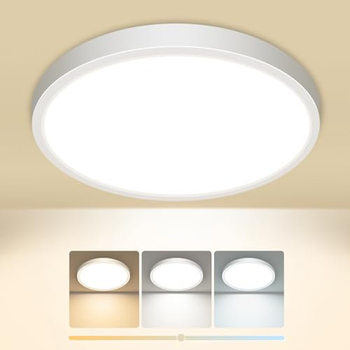 slochi Deckenlampe LED Deckenleuchte Flach, 3Farben - 3000K/4000K/6500K, IP44 Wasserfest Rund Badlampe Decke, 1500LM Modern LED Lampen für küche Badezimmer Schlafzimmer Flur Wohnzimmer, Ø18CM
