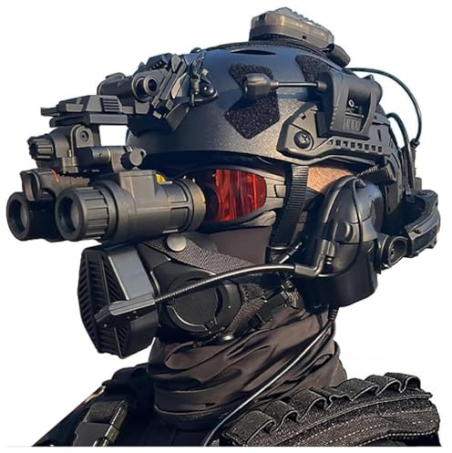 Fotrsta Outdoor Military Taktisches Helm Set, Mit Airsoft Maske Vollgesichtsschutz Wargame Spiel Geräte Mit Vieräugiges Teleskop Headset Schutzbrille NVG-Halterung Aus Aluminiumlegierung