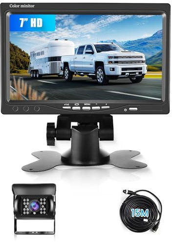 Telecamera Retromarcia 7 Pollici HD Monitor Telecamera di Retromarcia, IP69 Impermeabile IR Visione Notturna Telecamera Posteriore Per Camion, Autobus, Furgoni, Camper, Pickup, 15M Cavo