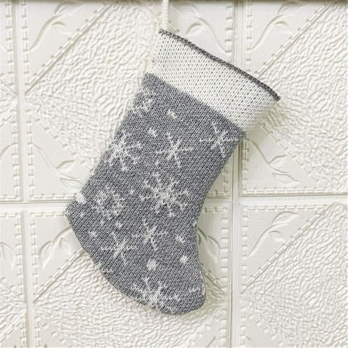 Codulu Weihnachtsstrümpfe, klein, grau, gestrickt, Schneeflocke, Weihnachtssocken, Süßigkeitenbeutel